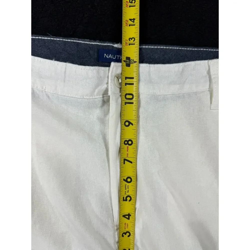 Nautica Pants Mens 42x32 Cream Linen Blend Casual Beach Cotton Trousers